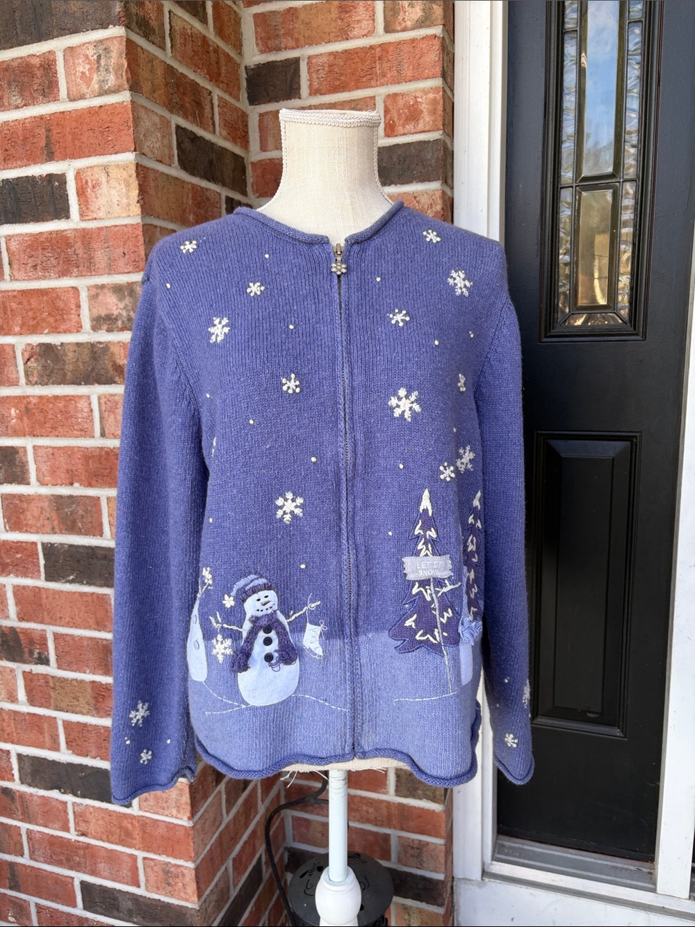 Croft and Barrow Angora And Wool Purple 90’s Snowman ZCardigan Sweater Sz Larg